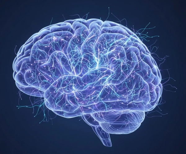 Illustration showing neuroplasticity of the brain with neural connections forming and reorganizing