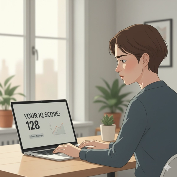 Person viewing an online IQ test result on a laptop while questioning whether Mensa accepts online IQ scores