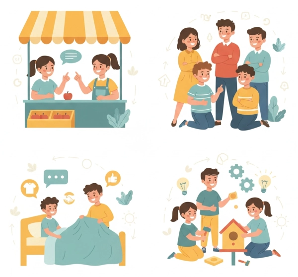 Illustration showing a child developing practical life skills and confidence beyond academic performance