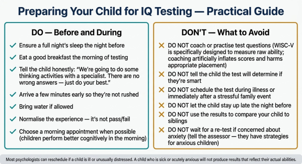 Practical guide for parents on how to prepare their child for an IQ test including what to say what to do and what to avoid