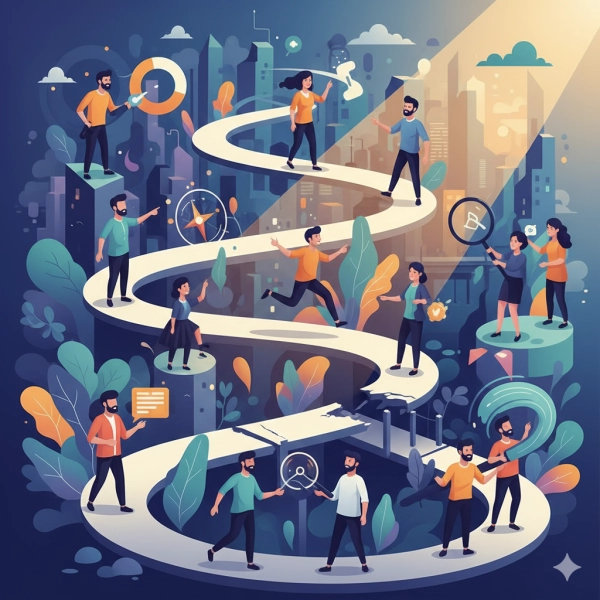 Illustration representing real-world problem-solving involving adaptability, experience, and emotional intelligence