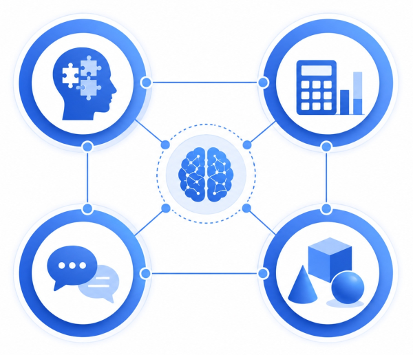 Recruitment IQ Test measures logical reasoning, numerical ability, verbal skills, and spatial reasoning
