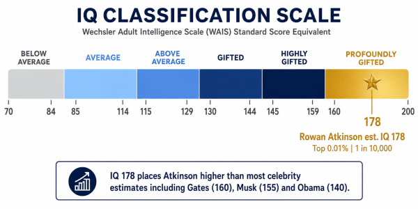 Rowan Atkinson IQ 178 on the population scale — top 0.01 percent