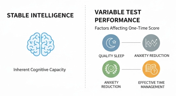 Short-term IQ score improvement reflects reduced performance barriers, not increased intelligence