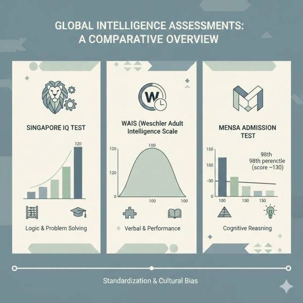 Comparison between the Singapore IQ Test and major global IQ tests including WAIS and Mensa