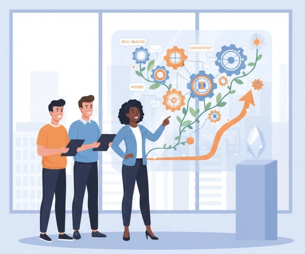 Illustration showing skills, discipline, and consistency as key drivers of career success beyond IQ