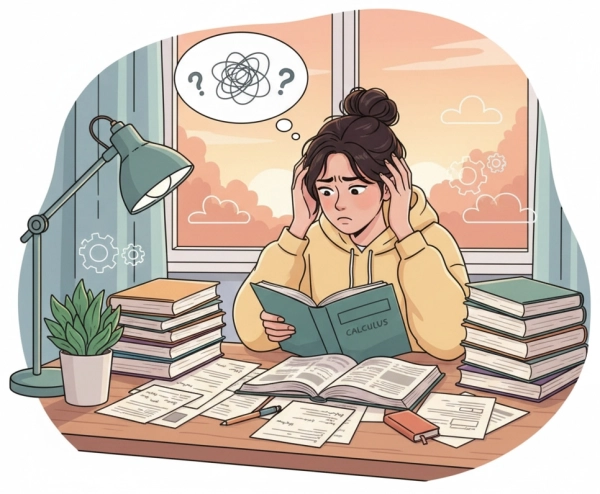 Student struggling with schoolwork but not lacking intelligence, illustrating that academic difficulty is not caused solely by low IQ