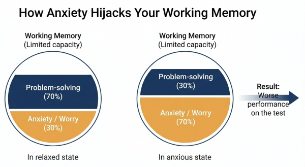 How test anxiety impairs cognitive performance — working memory competition between anxiety and problem-solving