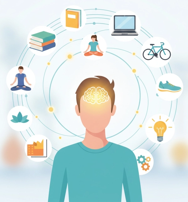 Daily activities like learning, mindfulness, and exercise strengthening cognitive flexibility and brain adaptability