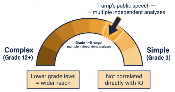 Analysis of Trump's public communication style — simple vocabulary, repetition, emotional language