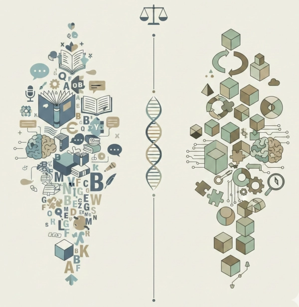 Comparison illustration showing verbal intelligence and nonverbal intelligence in IQ tests