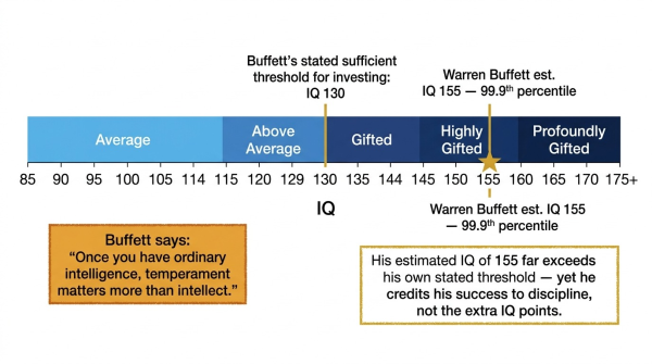 Warren Buffett IQ 155 on population scale with comparison to his own stated investing threshold of IQ 130