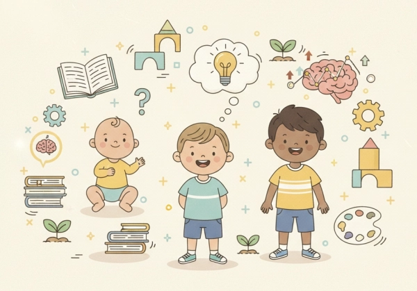 Illustration showing how children’s IQ scores can change over time due to development, learning, and environment