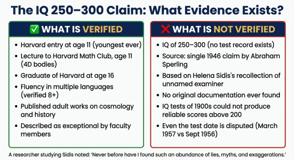 Visual scale showing what evidence exists for William James Sidis IQ of 250 to 300