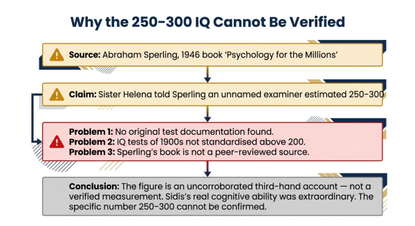Diagram explaining why the William James Sidis IQ of 250 to 300 is considered unreliable by psychometricians