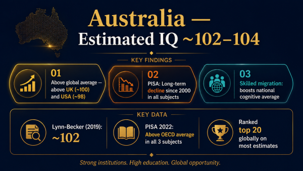 average IQ Australia, Australia IQ score, Australia IQ ranking, Australia PISA cognitive performance, Australia intelligence education