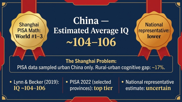 average IQ China, China IQ score, China IQ ranking, China intelligence education, China PISA Shanghai rural urban
