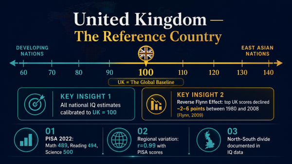 average IQ UK, UK IQ score, United Kingdom IQ, average IQ Britain, UK IQ regional differences PISA