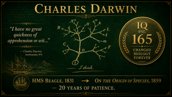 Charles Darwin IQ, Charles Darwin intelligence, Darwin IQ score, Charles Darwin genius, Darwin natural selection IQ