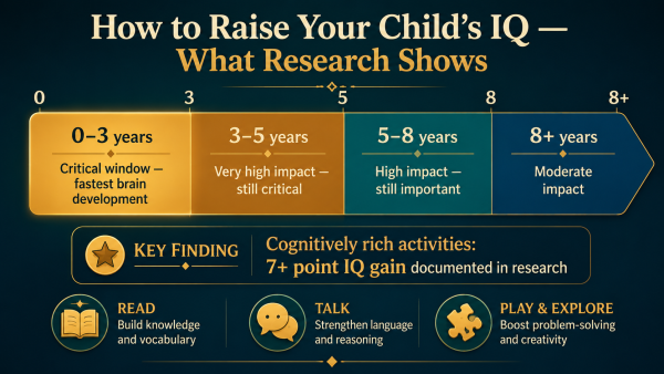 how to raise child IQ, increase child intelligence, cognitive development children, parenting IQ research, child brain development tips