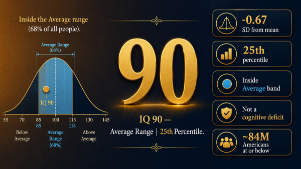 IQ 90, what is IQ 90, IQ 90 meaning, IQ 90 percentile, IQ 90 average classification