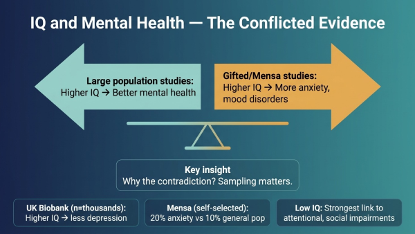 IQ and mental health, high IQ depression anxiety, intelligence and mental illness research, does IQ affect mental health, low IQ mental health