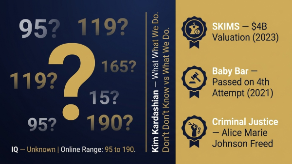 Kim Kardashian IQ, Kim Kardashian intelligence, Kim Kardashian IQ score, Kim Kardashian baby bar, Kim Kardashian SKIMS genius