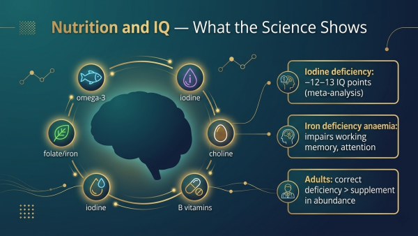 nutrition and IQ, diet and intelligence, nutrition cognitive development, iodine deficiency IQ, omega-3 IQ brain food